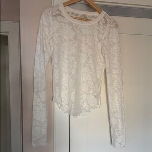 We The Free White Floral Lace Look Long Sleeve Top
